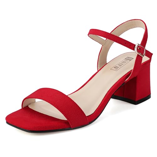 IDIFU IN2 Low Block Heels for Women Chunky Heels Square Open Toe Heeled Sandals Wedding Bride Prom Graduation Dress Shoes Comfortable Cute Trendy Summer Casual Ankle Strap Heels