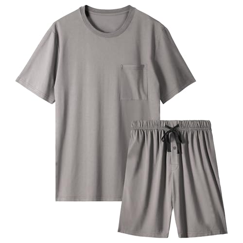 BAMBOO COOL Mens Pajama Set Summer Pjs Sleepwear Short Sleeve Shirts Soft Lightweight Sleep Sets with Pockets S-2XL