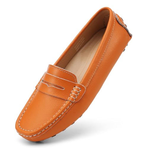 Artisure Women's Classic Comfort Leather Penny Loafers Casual Slip-Ons Lightweight Walking Flats Driving Mocs Boat Shoes