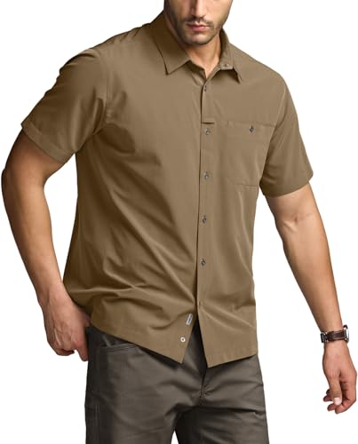 CQR Men's Short Sleeve Tactical Shirts, UPF 50+ Ripstop Military Work Shirts, Breathable Button Down Outdoor Hiking Shirt