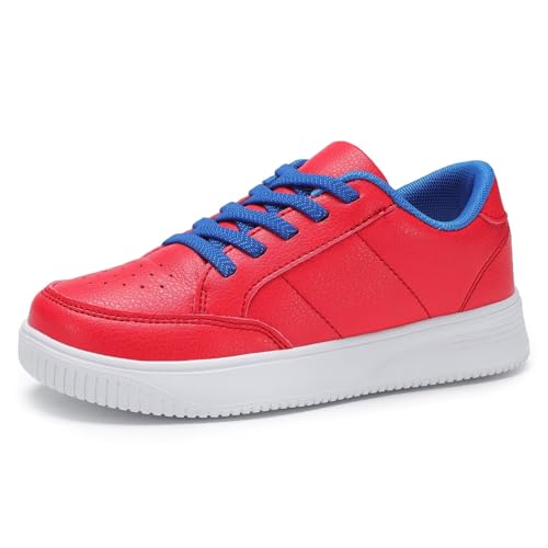 DSWED Unisex-Child Leather Lightweight Breathable Knit Athletic Running Sneakers for Kids Shoes for Boys Girls