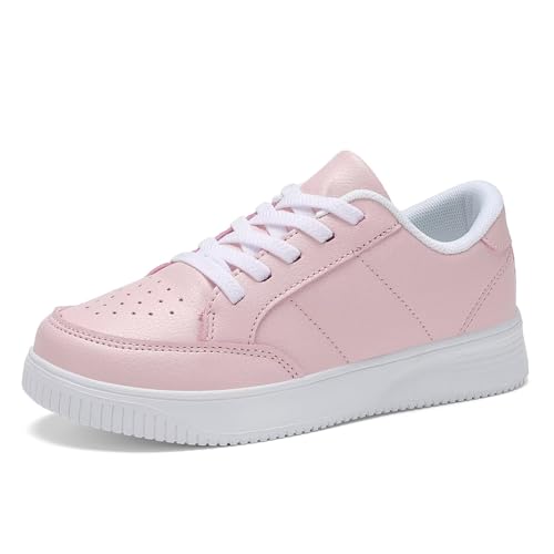 DSWED Unisex-Child Leather Lightweight Breathable Knit Athletic Running Sneakers for Kids Shoes for Boys Girls