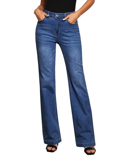 GRAPENT Womens Flare Jeans High Waisted Wide Leg Baggy Jean for Women Stretch Denim Pants