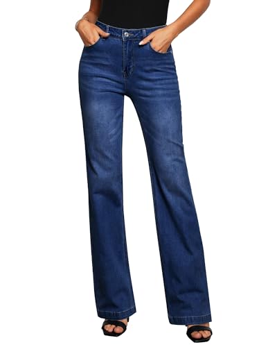 GRAPENT Womens Flare Jeans High Waisted Wide Leg Baggy Jean for Women Stretch Denim Pants