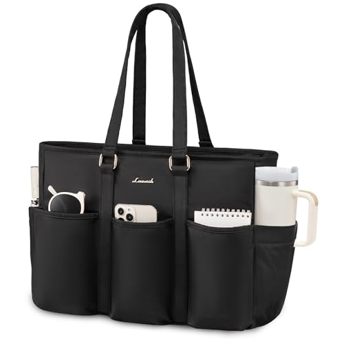 LOVEVOOK 17 Inch Laptop Tote Bag for Women Work, Teacher Tote Bag Nurse Bag, Professional Utility Computer Bag For Work/Travel/College/Daily, Large Purse Handbag With Trolley Sleeve & Large Cup Holder