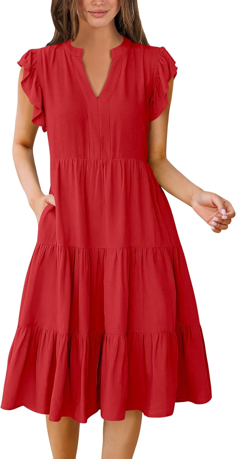 ANRABESS Ruffle Sleeve Tiered Midi