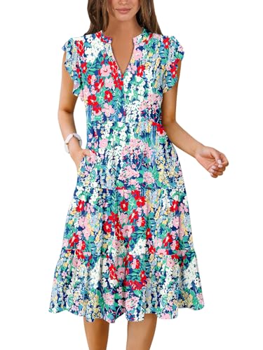 ANRABESS Womens Summer Dress Ruffle Sleeve V Neck Midi Dresses Fashion Casual Fit Flowy Tiered Boho Beach Vacation Sundress