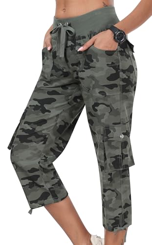 MoFiz Womens Capris with Pockets Loose Fit Casual Capri Pants Dressy Lightweight Ladies Baggy Cargo Pants for Hiking