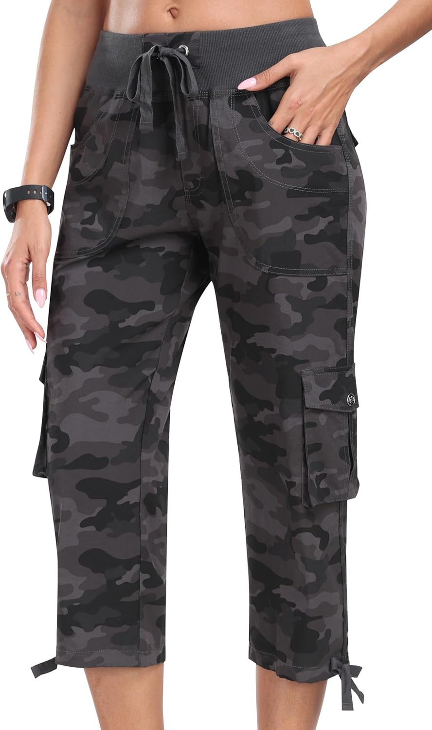 MoFiz Women's Cargo Capris Hiking Pants Lightweight Quick Dry Outdoor Athletic Travel Casual Loose Comfy Cute Pockets