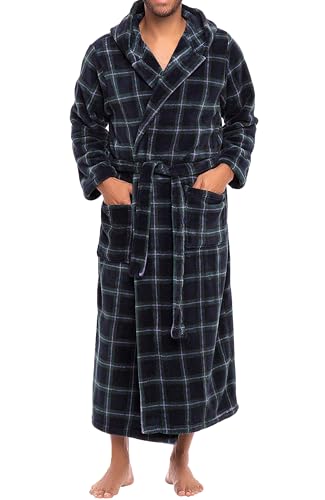 Alexander Del Rossa Mens Robe with Hood, Plush Fleece Hooded Mens Bathrobe, Big and Tall Bath Robes for Men