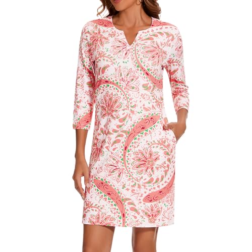 Lightbare Womens 3/4 Sleeve Dress with Pockets UPF 50+ Casual Sun Dress Breathable Quick Dry for Beach Hiking Outdoors Party