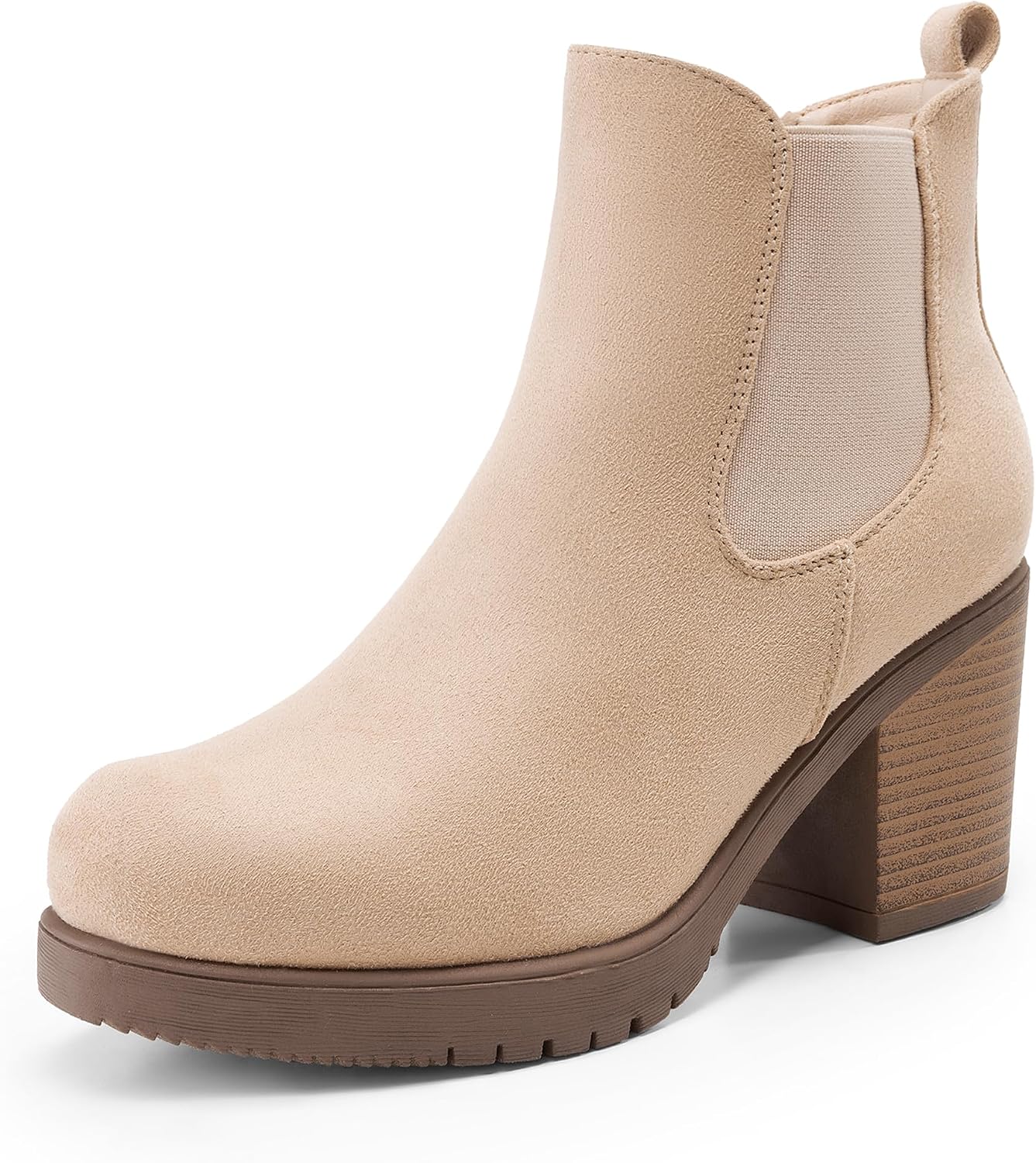 DREAM PAIRS Women's High Chunky Heel Chelsea Ankle Boots Slip On Elastic Fall Heeled Booties Shoes