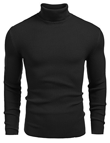 COOFANDY Mens Ribbed Slim Fit Knitted Pullover Casual Turtleneck Sweater