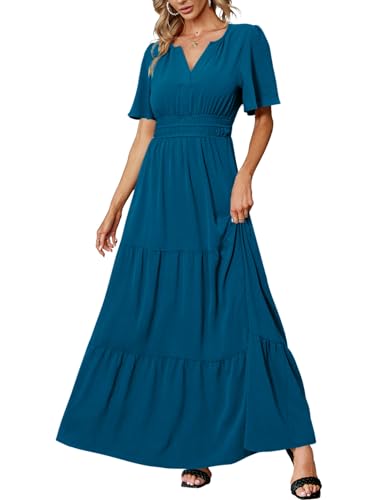 Amegoya Women's Velvet Short Sleeve V Neck Formal Wedding Guest Maxi Dresses Fall Evening Party Long Dresses