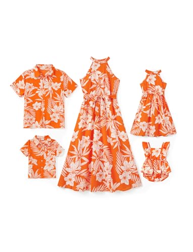 PATPAT Family Hawaiian Matching Outfits Mommy and Me Outfits Caribbean Vacation Summer Tropical Halter Sundresses and Shirts
