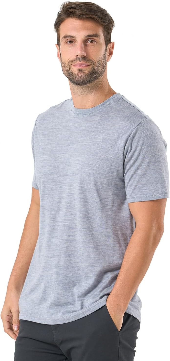 Merino Protect 100% Merino Wool T-Shirt for Men Short Sleeve Slim Fit Undershirt Soft Lightweight Tee Shirt for Travel Hiking