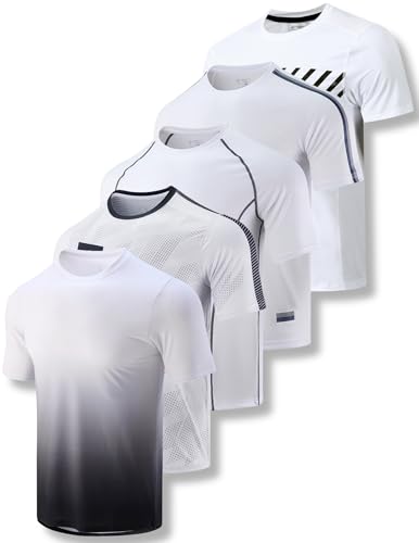 5 Pack Mens Active Quick Dry Crew Neck T Shirts | Athletic Running Gym Workout Short Sleeve Tee Tops Bulk