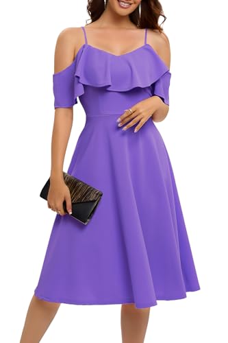 Bbonlinedress Womens Off The Shoulder Cocktail Dress, Formal Wedding Guest Prom Party Homecoming Graduation A-line Midi Dress