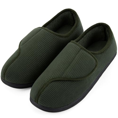 LongBay Men's Memory Foam Diabetic Slippers Comfy Warm Plush Fleece Arthritis Edema Swollen House Shoes