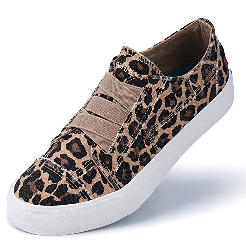 JENN ARDOR Women's Stylish Slip On Sneakers No Laces Elastic Low Top Canvas Sneakers Trendy Flats Comfortable Casual Walking Shoes