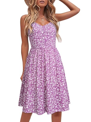 YATHON Casual Dresses for Women Sleeveless Cotton Summer Beach Dress A Line Spaghetti Strap Sundresses with Pockets