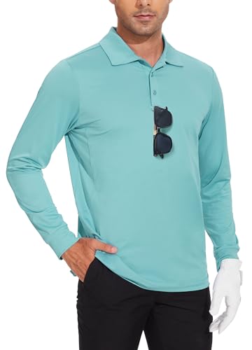 JWM Men's Long Sleeve Golf Polo Shirts - Athletic Casual Travel Performance Collar Shirts Lightweight Quick Dry UPF50