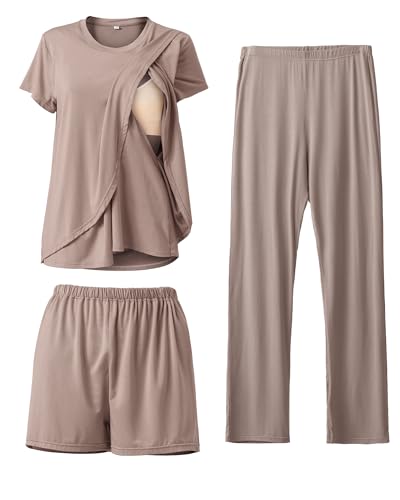 Rnxrbb 3 Piece Postpartum Nursing Pajamas Set