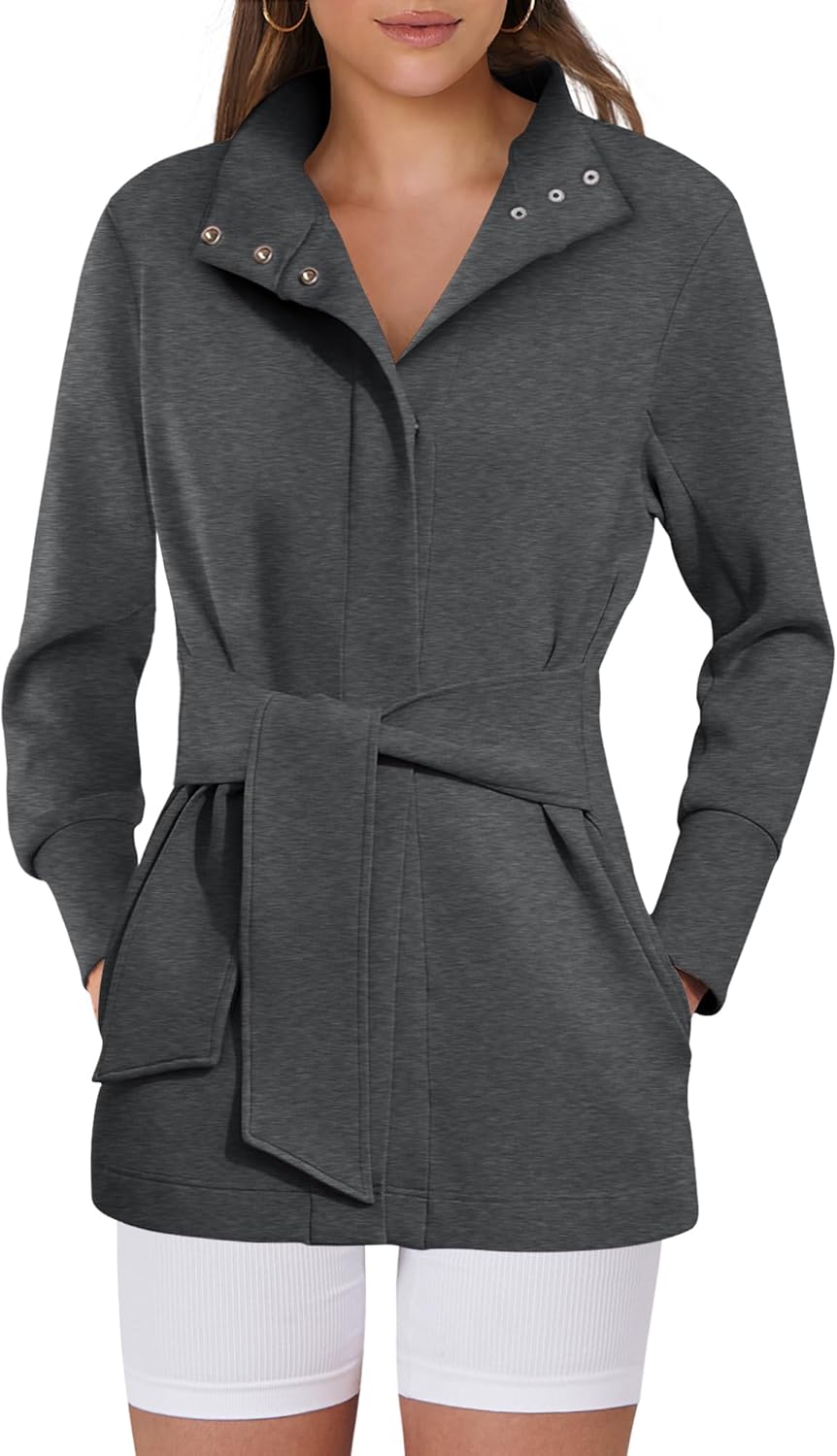ANRABESS Women's Jacket Belted Long Sleeve Wrap Trench Coat