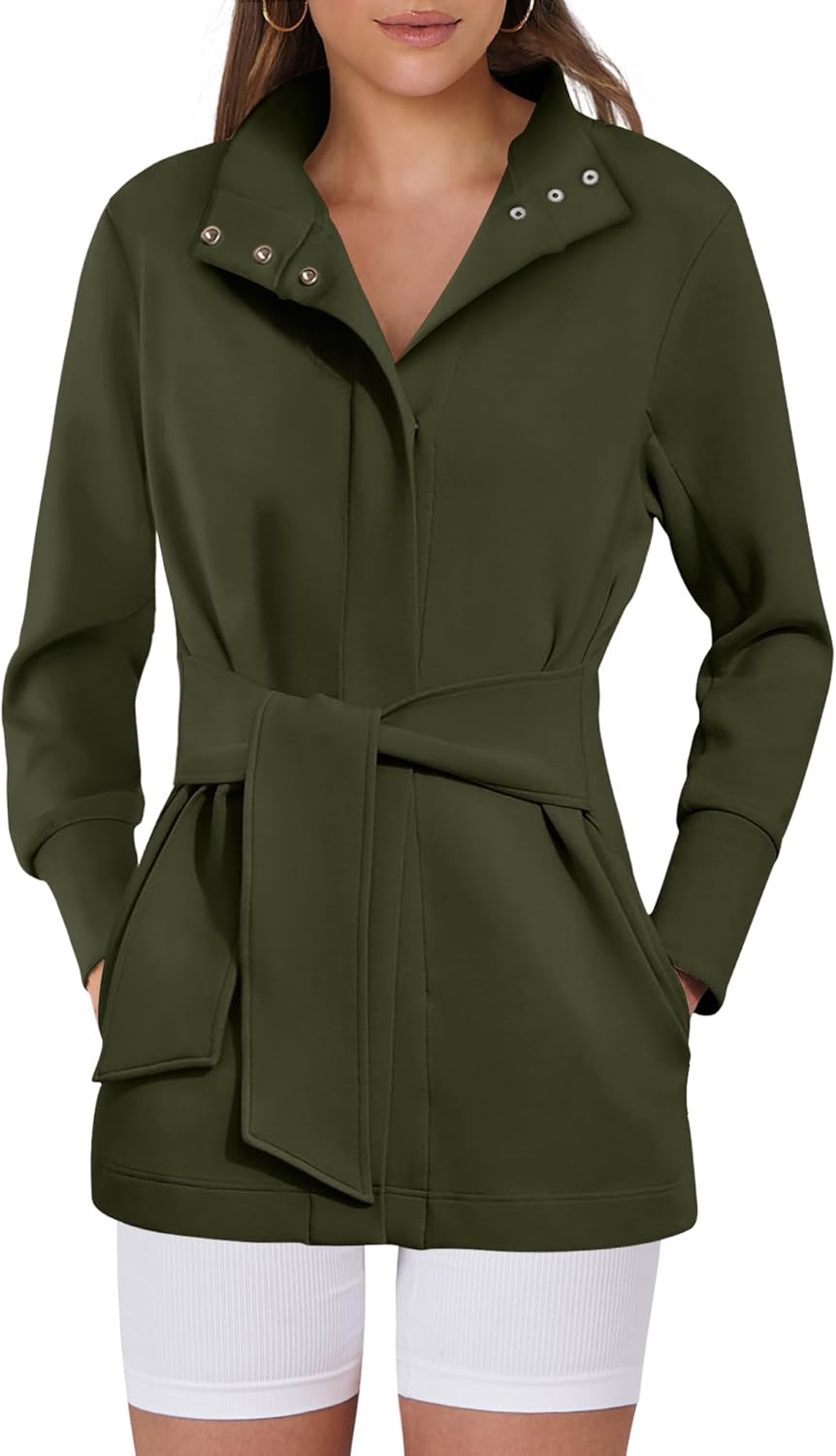 ANRABESS Women's Jacket Belted Long Sleeve Wrap Trench Coat 2025 Fall Winter Casual Dressy Travel Outerwear with Pockets