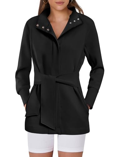 ANRABESS Women's Jacket Belted Long Sleeve Wrap Trench Coat 2025 Fall Winter Casual Dressy Travel Outerwear with Pockets