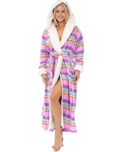 Alexander Del Rossa Sherpa Robes for Women Long, Womens Robes Long Hooded Bathrobes for Women, Plus Size Robe