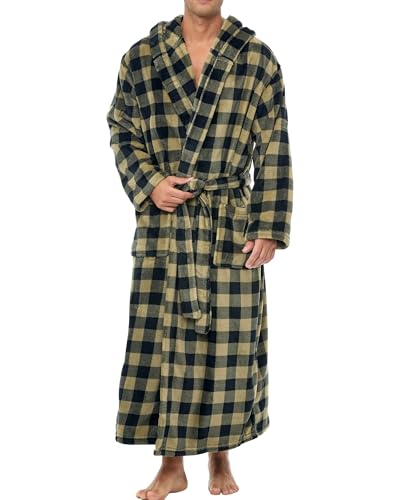 Alexander Del Rossa Mens Robe with Hood, Plush Fleece Hooded Mens Bath Robe for Men