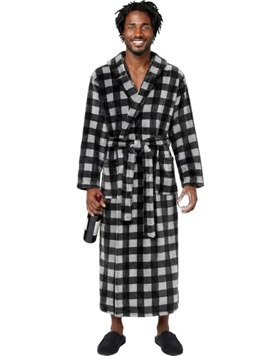 Alexander Del Rossa Mens Robe with Hood, Plush Fleece Hooded Mens Bathrobe, Big and Tall Bath Robes for Men
