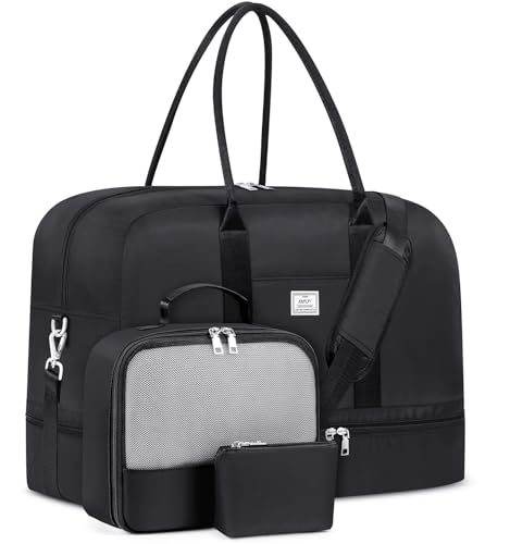 IBFUN Weekender Bags for Women, 3PCS 21" Large Travel Duffle Carry on with Crossbody Bag & Toiletry Bag, Water-Resistant Shoe Compartment, Trolley Sleeve, for Business Weekend Overnight Trips