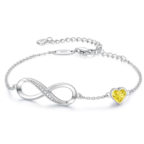 CDE Infinity Heart Birthstone Charm Link Bracelet for Women 925 Sterling Silver Adjustable Mother's Day Gift Anniversary Birthday Jewelry for Wife Girlfriend Her