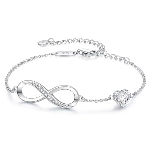 CDE Infinity Heart Birthstone Charm Link Bracelet for Women 925 Sterling Silver Adjustable Mother's Day Gift Anniversary Birthday Jewelry for Wife Girlfriend Her