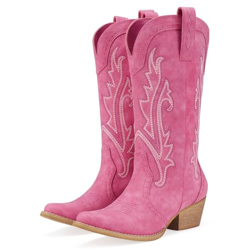 HISEA Rollda Cowboy Boots for Women, Cowgirl Boots, Comfortable Western Boots with Pointed Toe Stitched Embroidery for Country Concert Dancing Wedding Traveling Daily Outfits