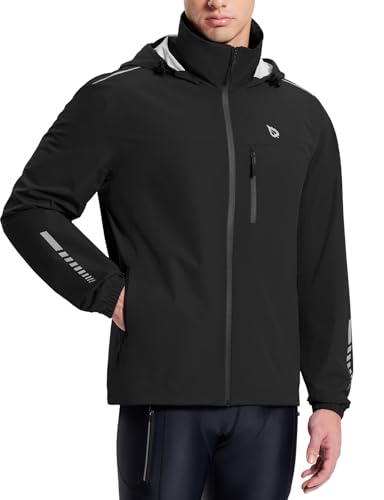baleaf Men's Rain Jacket Waterproof Windbreaker Raincoat Running Cycling Hiking Gear Hood Lightweight Reflective Packable