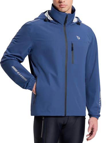 baleaf Men's Rain Jacket Waterproof Windbreaker Raincoat Running Cycling Hiking Gear Hood Lightweight Reflective Packable