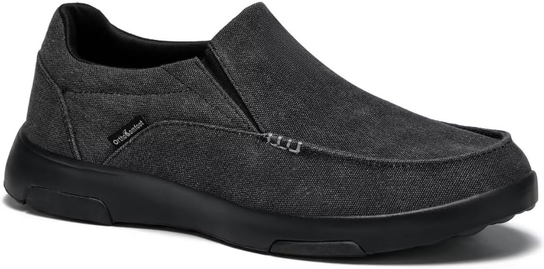 OrthoComfoot Men's Orthopedic Comfortable Slip-On Shoes with Arch Support, Orthotic Loafers for Plantar Fasciitis, Canvas Leisure Vintage Flat Walking Shoes for Foot and Heel Pain Relief
