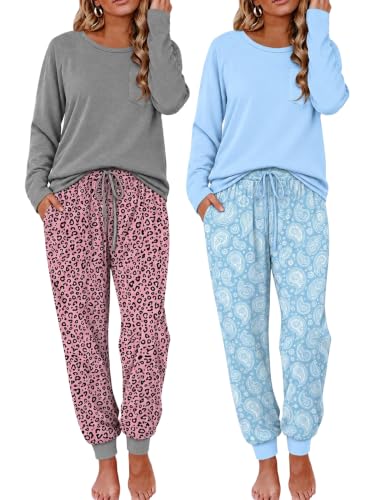 Ekouaer 2 Pack Women's Pajamas Set
