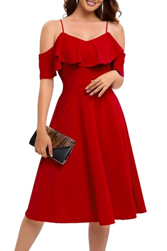 Bbonlinedress Womens Off The Shoulder Cocktail Dress, Formal Wedding Guest Prom Party Homecoming Graduation A-line Midi Dress