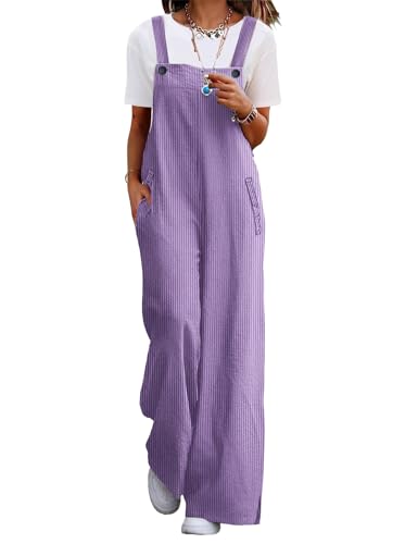 YESNO Women's Casual Corduroy Overalls Adjustable Straps Baggy Pants Wide Leg Jumpsuits with Pockets PC2