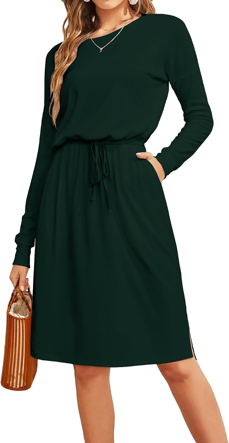 Simier Fariry Womens Summer Hide Belly Knee Length Travel Dress Pocket 2025 Short Sleeve Midi Work Casual Teacher Outfit