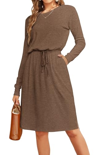 Simier Fariry Womens Summer Hide Belly Knee Length Travel Dress Pocket 2025 Short Sleeve Midi Work Casual Teacher Outfit