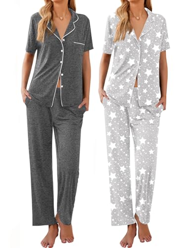 Ekouaer 2 Pack Short Sleeve Pajama Set