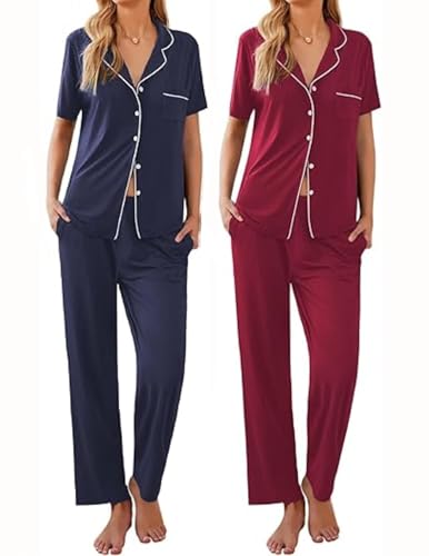 Ekouaer 2 Pack Short Sleeve Pajama Set