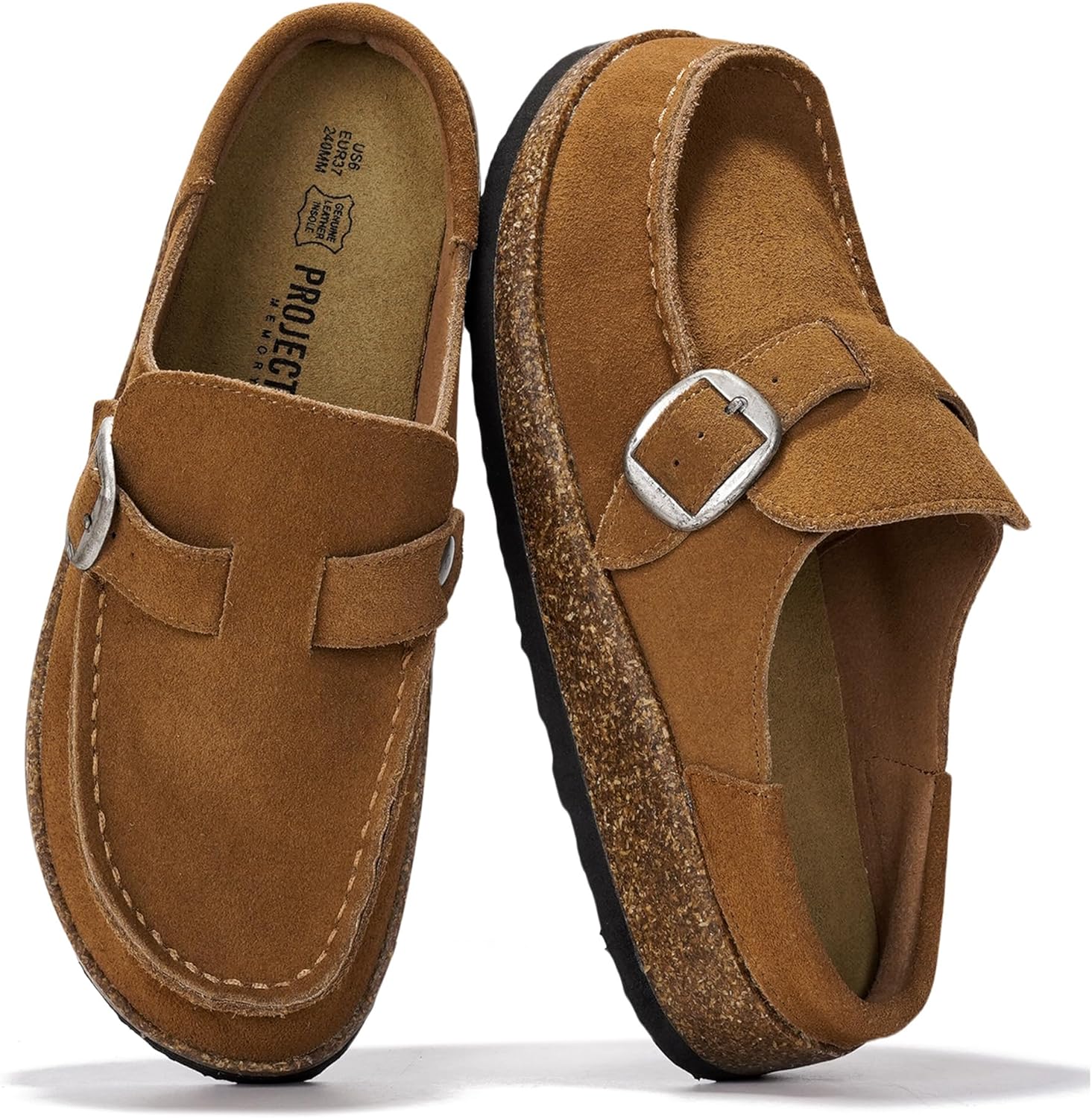 Project Cloud Genuine Leather Moccasin-Style Clogs for Women - Memory Foam and Water Resistant Mules Slip-on - Non-Slip and Durable Clogs Casual Shoes for Women Footwear (Carline)