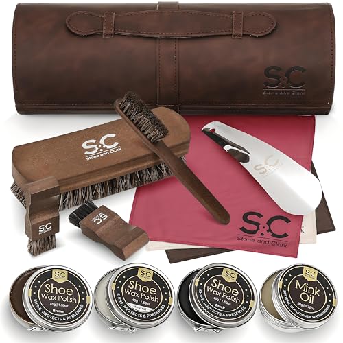 Original Shoe Polish & Care Kit - Leather Shoe Shine Kit for Men & Women w/Brown, Black, Neutral Polish Leather Boot Care Kit