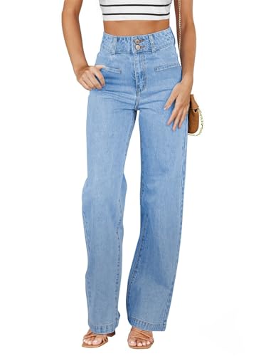 Sidefeel Women's Jeans High Waisted Straight Leg Stretchy Jeans Trendy Welt Pockets Loose Wide Leg Zimbaplatinum Denim Pants
